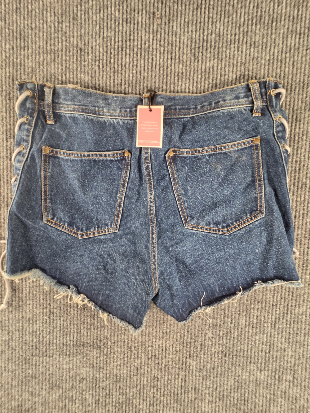 PrettyLittleThing Dark Blue Lace-Up Denim Shorts - Picture 4 of 7